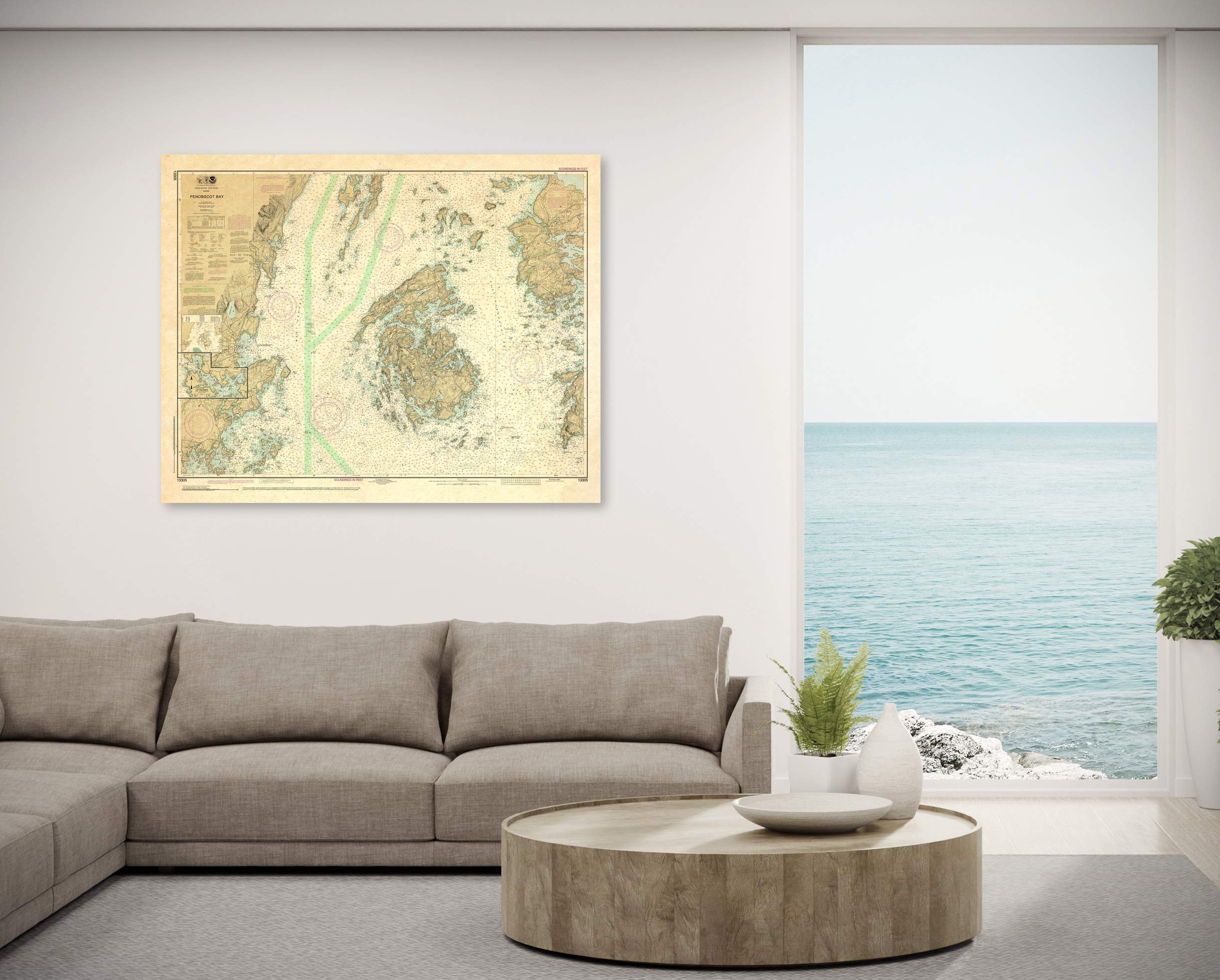 Paradise Cay Publications, Inc. Antiqued NOAA Chart 13305: Penobscot Bay; Carvers Harbor and Approaches