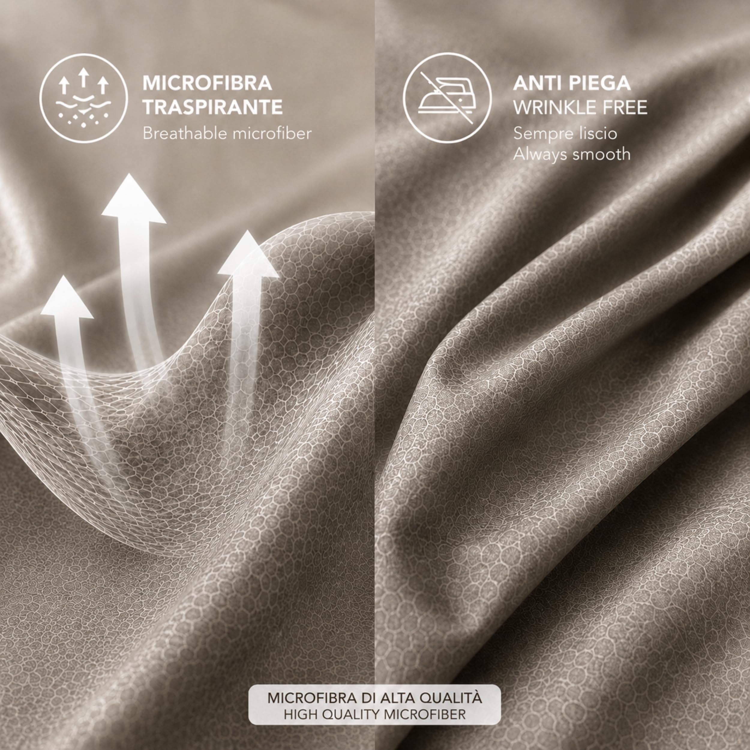 o-day Renato Balestra Set Lenzuola Matrimoniale Microfibra Made in Italy No Stiro Completo Letto Matrimoniale 4 pezzi Lenzuolo Sotto Lenzuolo Sopra 2 federe (Fango, Matrimoniale)