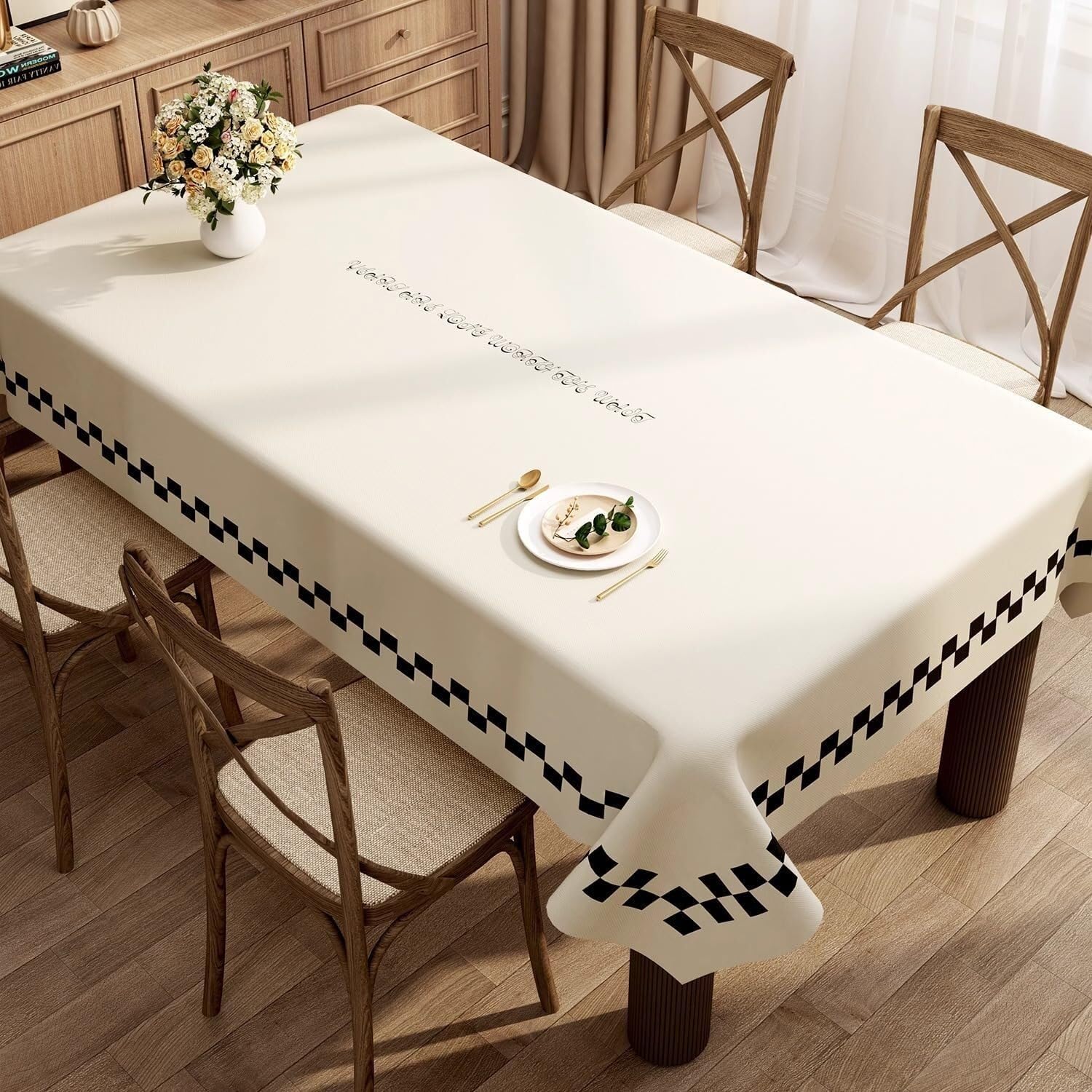 KIJyfgTR Rectangular Plastic Table Cover, Ideal For Outdoor Garden Parties(Light Beige,90x140cm)