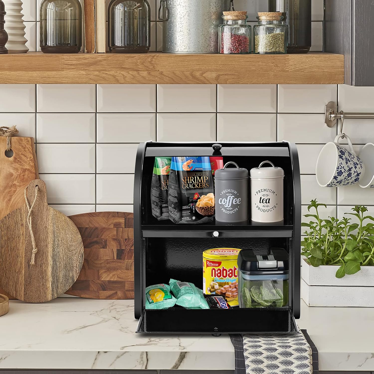 Exclusive Discount 90% Price Olebes Bread Box, Metal Bread Box For Kitchen Countertop, Bread Storage Container Holds 2 Loaves Of Bread, High Capacity Breadbox, Bread Holder Suit Farmhouse Kitchen Decor For Counter (Black) New Deal Olebes Bread Box, Metal Bread Box For Kitchen Countertop, Bread Storage Container Holds 2 Loaves Of Bread, High Capacity Breadbox, Bread Holder Suit Farmhouse Kitchen Decor For Counter (Black)