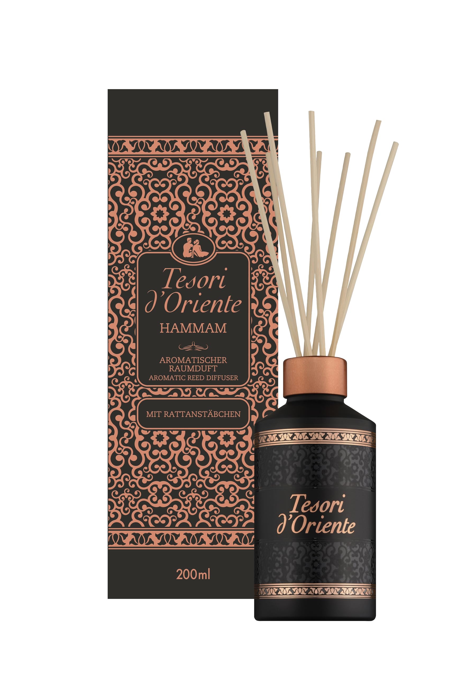 TESORI D’ORIENTE Duftstäbchen 'Hammam' | Aromatischer Raumduft | Orangenblüte, Mandarine & Amber | Duftdauer bis zu 8 Wochen | Sinnlicher Duft für orientalische Atmosphäre | Für Körper & Sinne | 200ml
