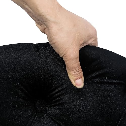 Miniatura 4 de Homebeez Otomana redonda de terciopelo de 248 pulgadas reposapiés con botones mesa de centro para sala de estar color negro