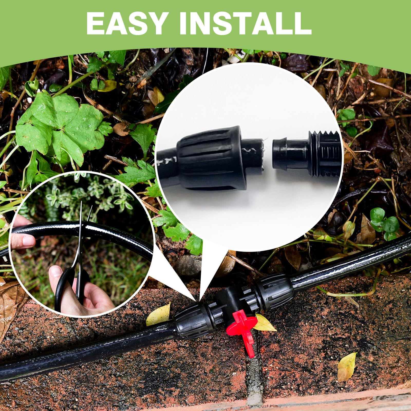Maotong Kit de riego por goteo de 1,27 cm, tubo de manguera de suministro de línea principal para sistema de riego de jardín (incluye conector recto de 1,27 cm, conector de 3 vías, válvula de