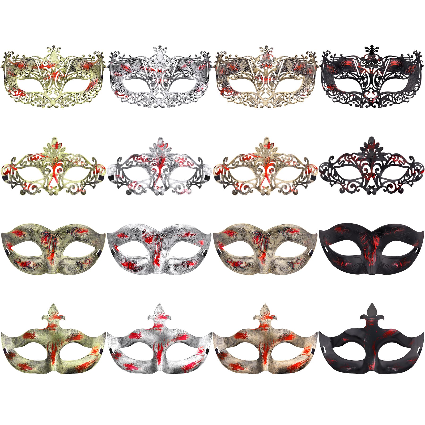 FEQO 16 Pieces Masquerade Masks Venetian Vintage Antique Masks (Fox, Blood)