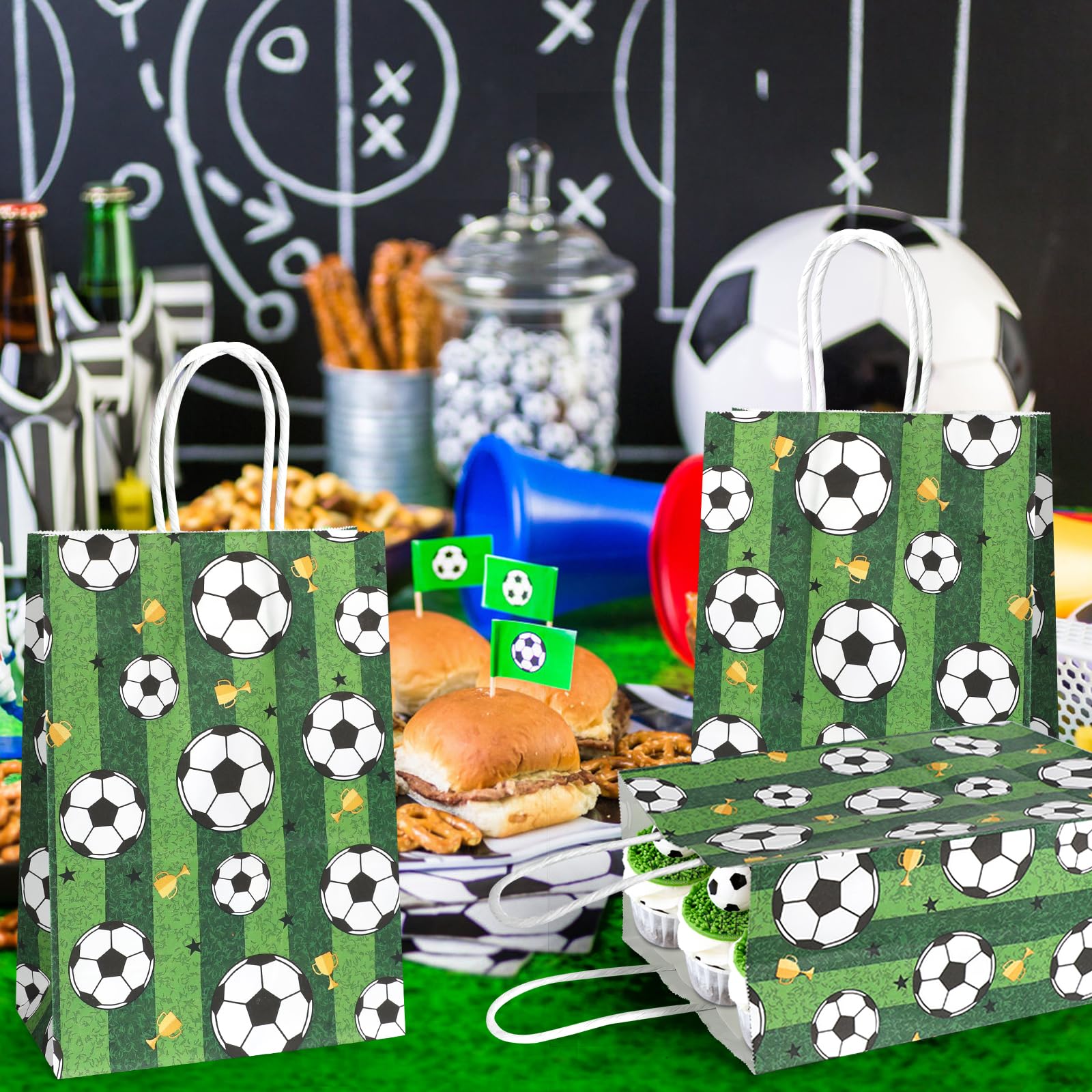 20 Pezzi Sacchetto di calcio per Caramella Pallone da calcio Party Favour Borse Calcio Sacchetti di Caramelle Sacchetti di Regalini a Calcio per bomboniere feste di compleanno 25,5 x 16 cm
