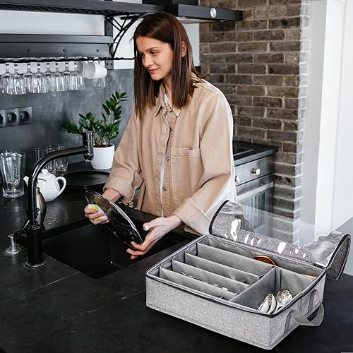 Miniatura 6 de Hiceeden Caja de almacenamiento de utensilios de cubiertos con divisores ajustables, 6 compartimentos, caja de almacenamiento de cubiertos con asas,