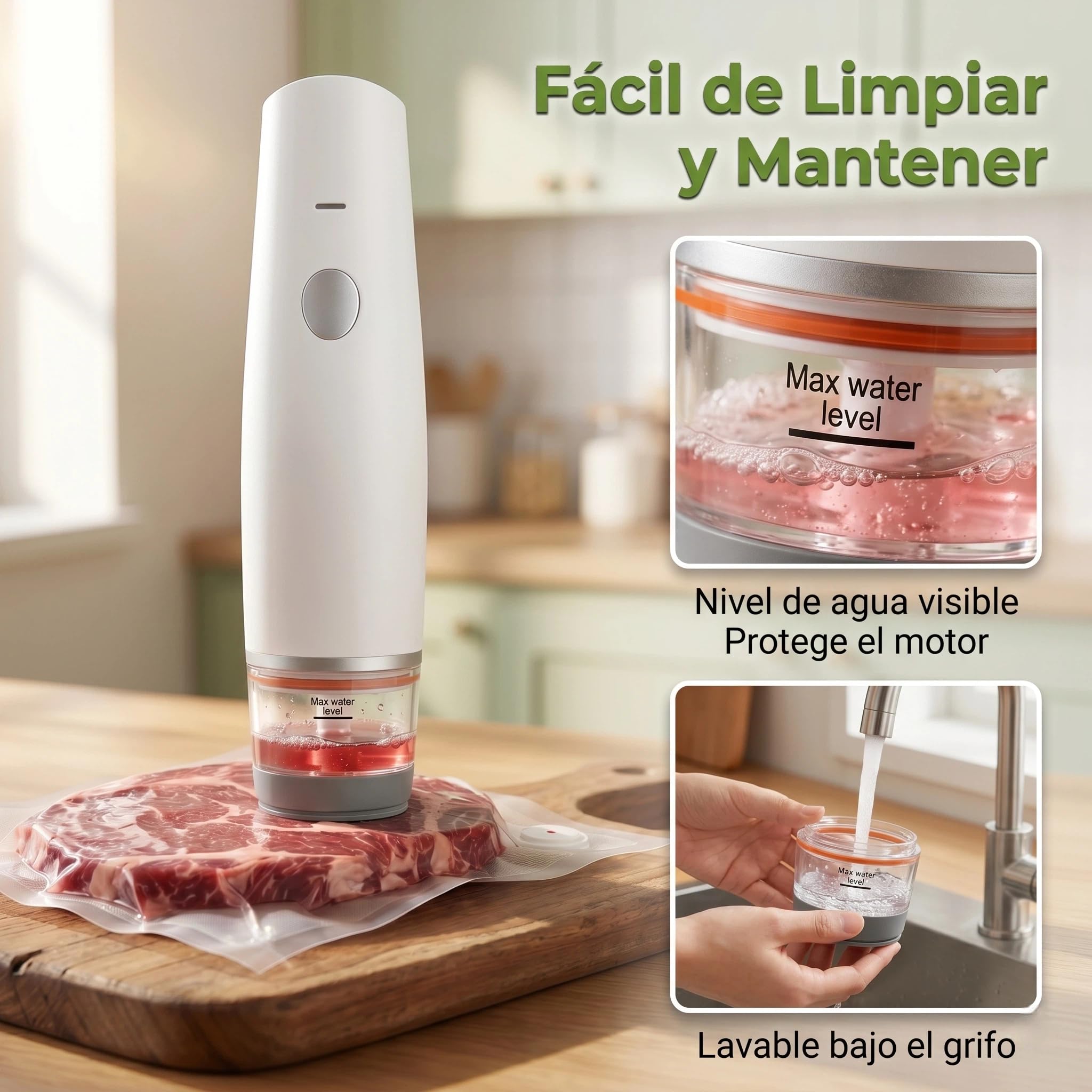 Envasadora al Vacío de Mano Inalámbrica USB-C con Depósito Visible