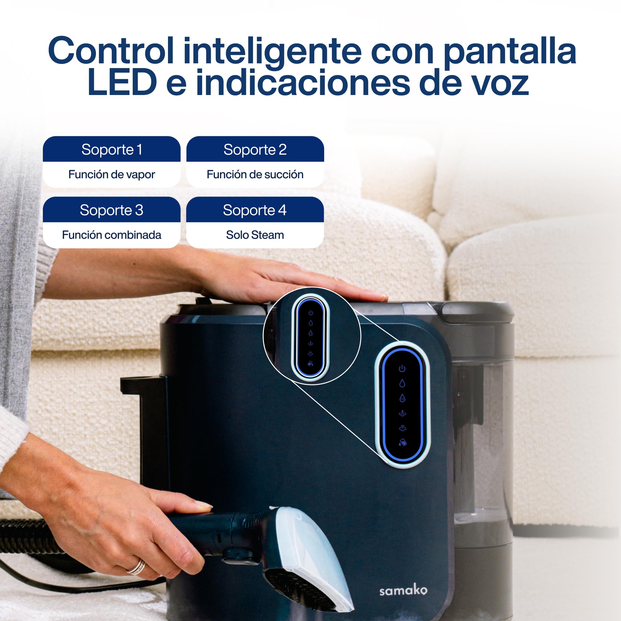 Samako PowerClean Pro 2000W, Limpiador de Alfombras y Tapicerías con Vapor, 8 Accesorios, Grandes Depósitos de Agua, Limpia Sofás, Colchones y Asientos