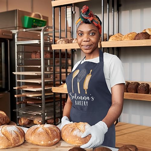 Miniatura 3 de ROKO CLOTHING Delantal de chef personalizado, diseño personalizado, delantal de cocina con dos bolsillos y correa ajustable para mujer