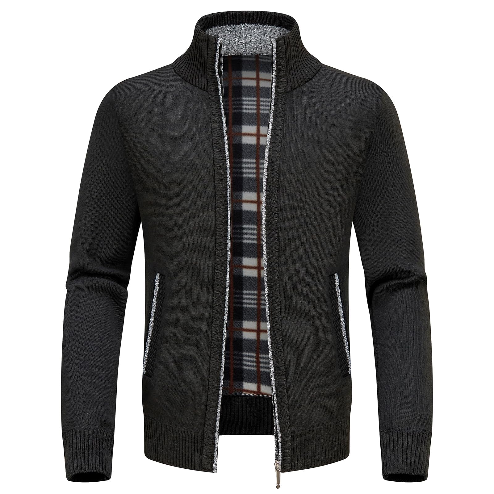 KUDORO Cardigan Gilet Homme Pull Homme Cardigan en Tricot Chandail Homme Zippé Chaud Cardigan Épais avec Col Montant Tricot Décontractée Polaire Men Sweater Mode Vest