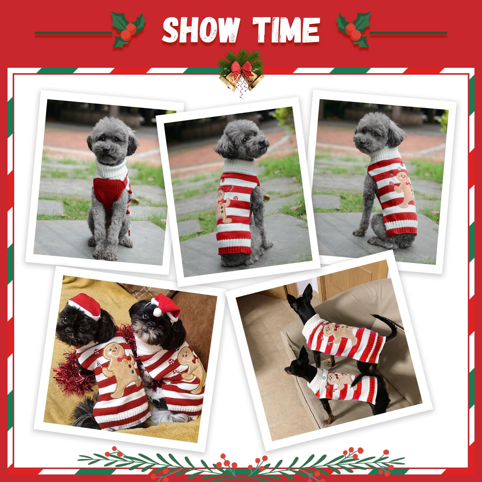 ABRRLO Dog Christmas Jumper Santa Snowman Reindeer Ugly Xmas Pet Sweater Outfits Puppy Cat Holiday Costume New Year Clothes Gift for Small Medium Large Dogs (Gingerbread Man - Image 4