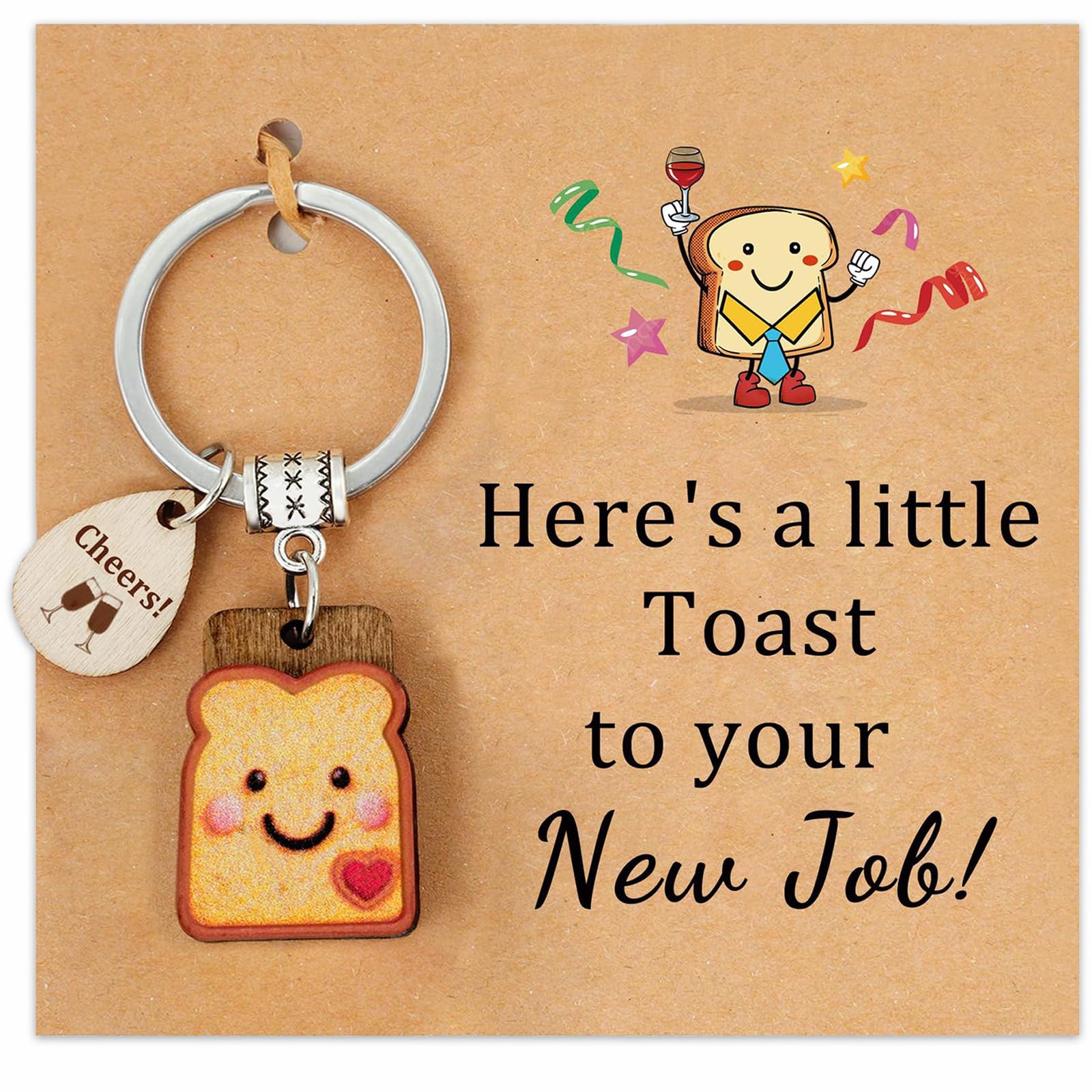 New Job Gifts for Women, Good Luck Keychain, Leaving Gifts for Colleagues Women Wooden Toast Keyring for Celebrating A Teacher Retirement, Colleagues, Farewells, Departures and New Beginnings