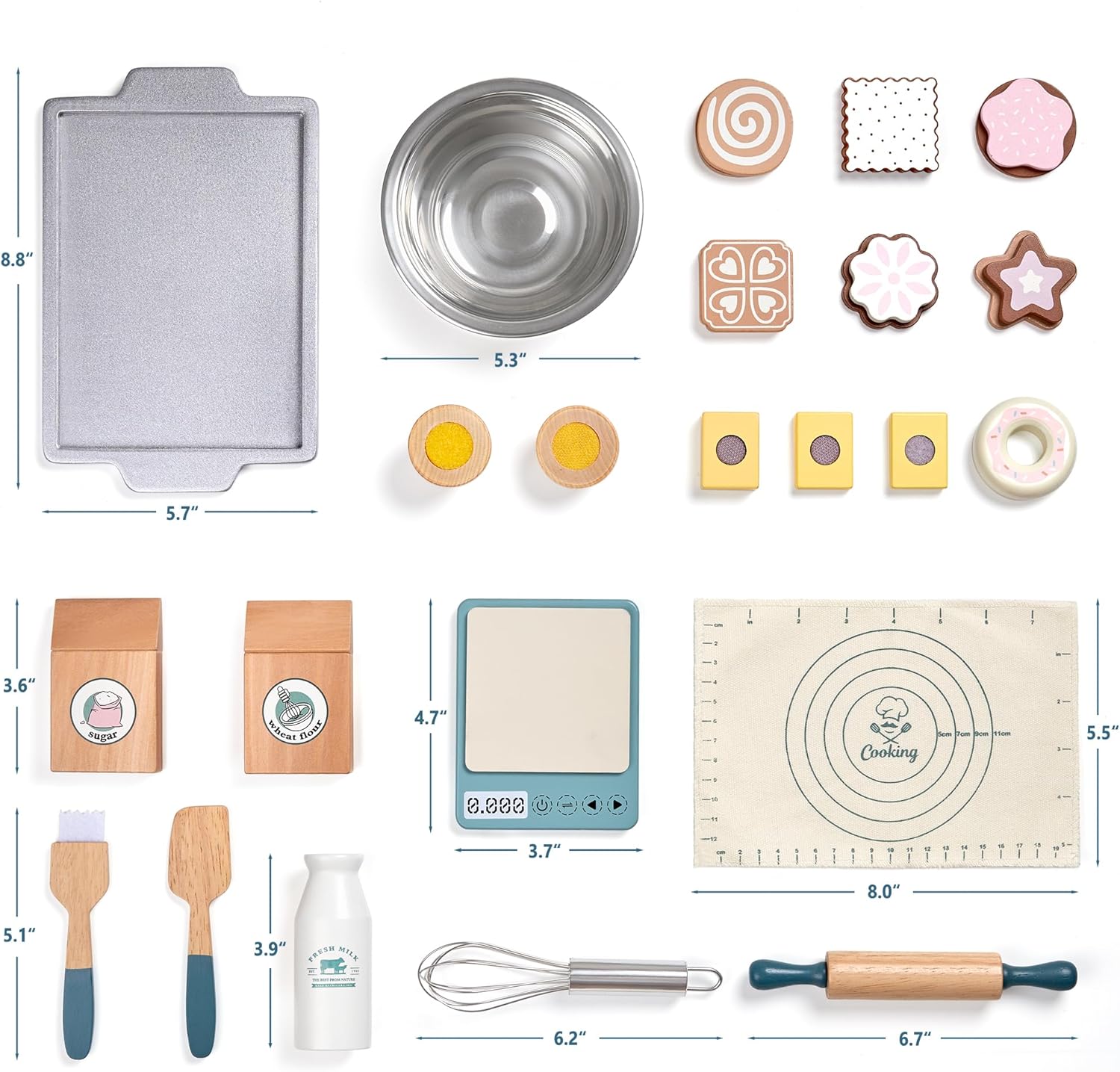 Wooden Play Food Sets for Kids, Pretend Play Kitchen Accessories with Shopping Bag, Cutting Toys, Gift for Boys and Girls Ages 3-6