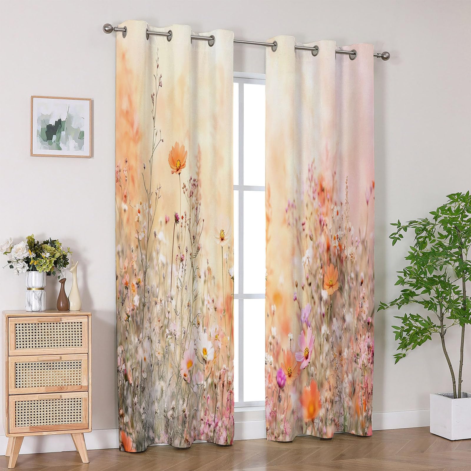 Zestaw 2 zasłon kwiatowych, półprzezroczyste, do salonu, sypialni, okna, wys. 230 x dł. 130 cm (2 panele)