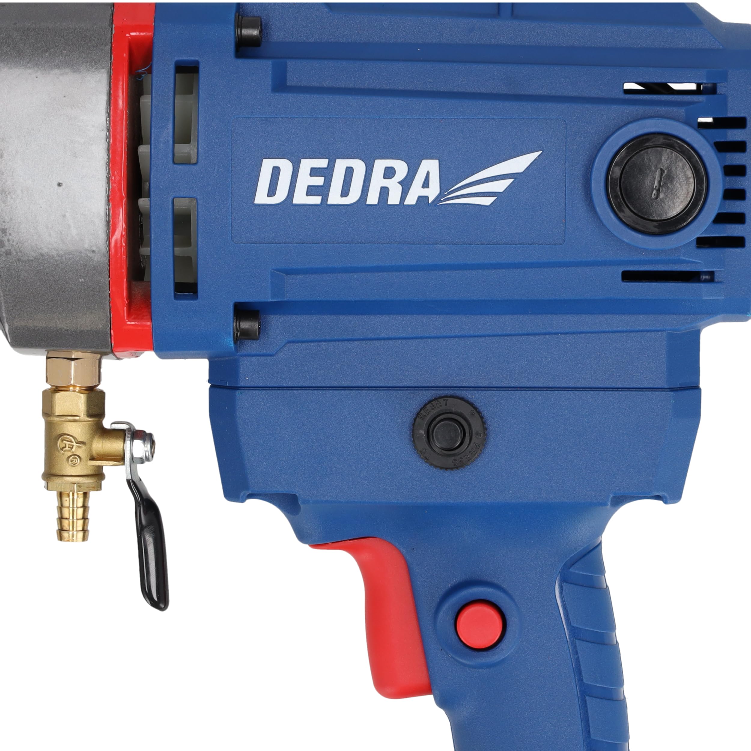 Trapano a nucleo DEDRA max. diametro Ø 130 mm spessore 1700 W, peso 4,8 kg, 0 – 1990 giri/min, protezione IP20, softgrip, velocità regolabile, interruttore PRCD, inserto corona da 1 ¼"