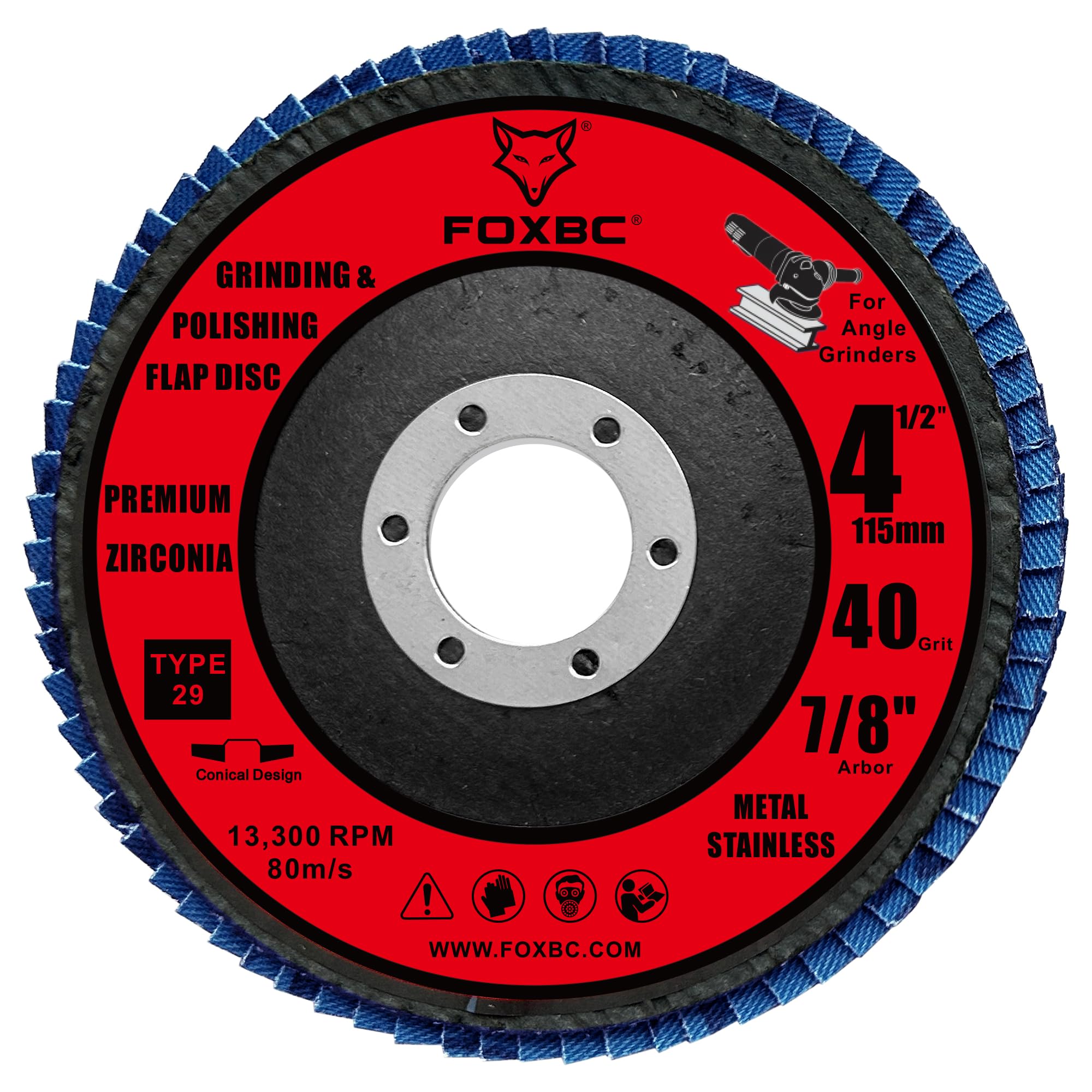 FOXBC 4.5" Flap Discs - 40 Grit for Angle Grinder -3