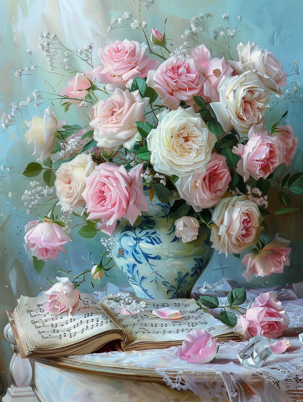 Taxpy 11CT Rosas En Un Jarrón Diy Punto De Cruz Kit Completo Flores Rosas Kits De Punto De Cruz Para Adultos Y Principiantes,Preimpresos,Estampados,Para Bordar,Manualidades. 80x100cm