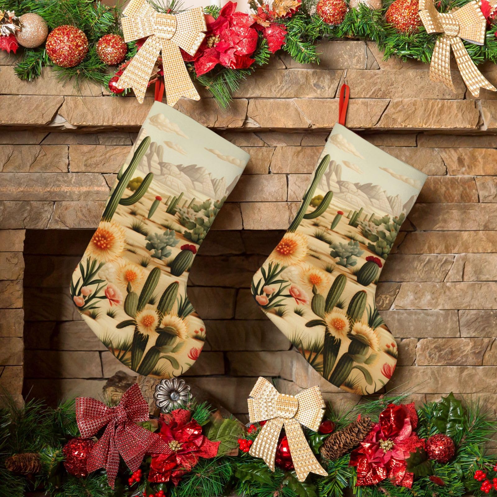 KLOPH Christmas Stockings 18" Personalized Xmas Stocking Cactus and Other Patterns Decoration Stockings Hanging Ornaments Fireplace Stocking for Holiday Xmas Tree Christmas Decor