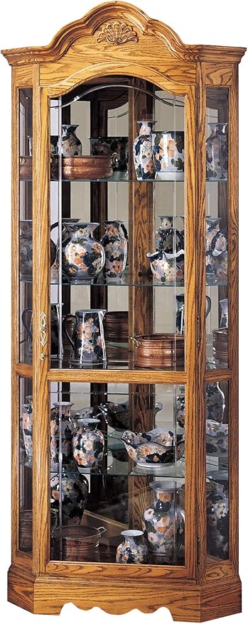 Howard Miller Wilshire Curio Cabinet, Golden Oak Finish with Lights Storage Cabinet - Adjustable Glass Shelves, Level Display Cases for Decorative Items, Collectibles, Living Room & Office