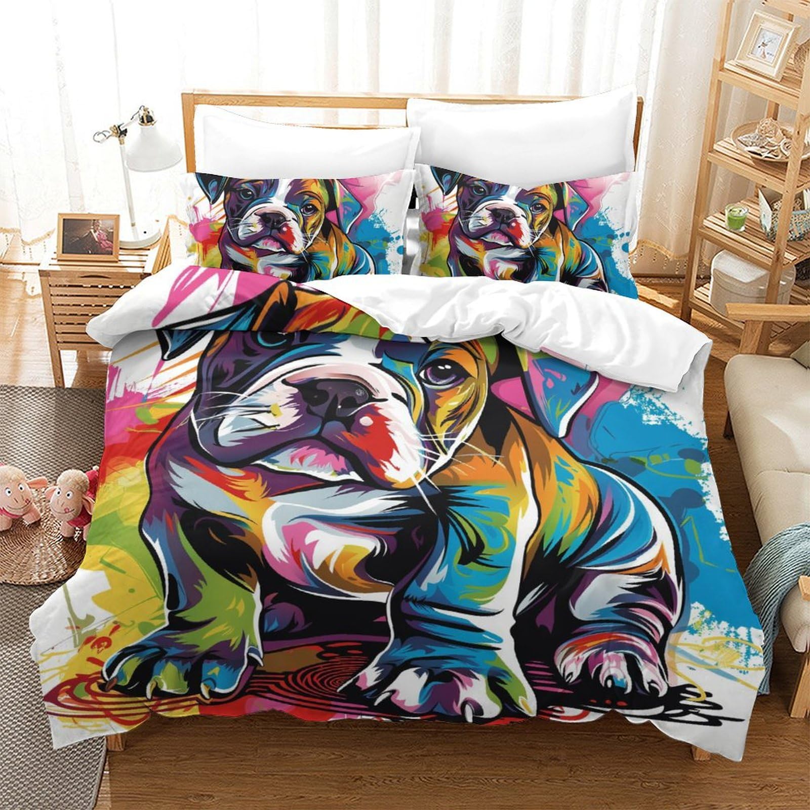 Parure de lit Bouledogue Français 3 pièces avec housse de couette double 200x200 et taies d'oreiller