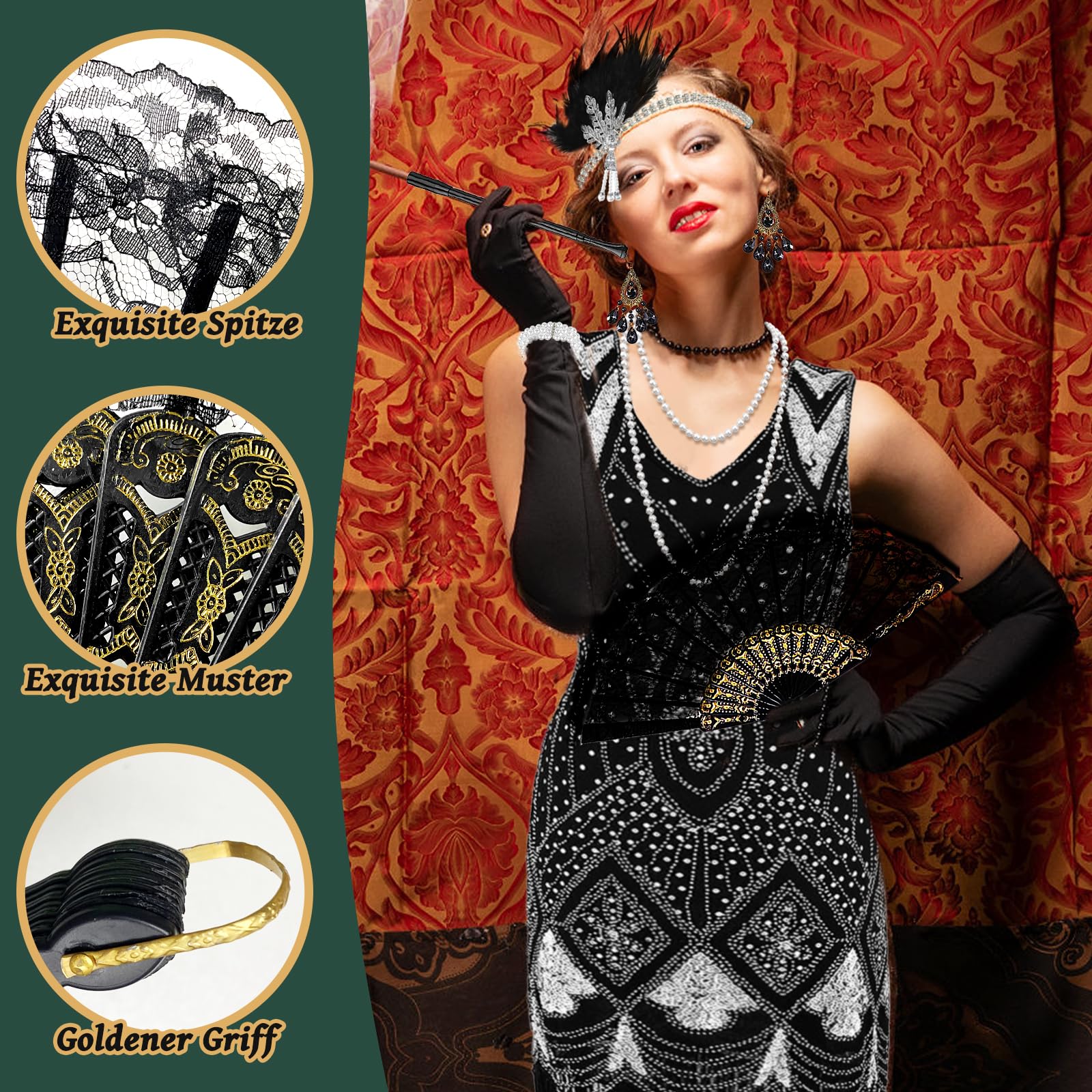 Disfraz de los años 20 para mujer, vestido con flecos de los años 20, vestido de mujer de los años 20, cuello en V de los años 20 con accesorios de los años 20, collares y pendientes, para fiestas de