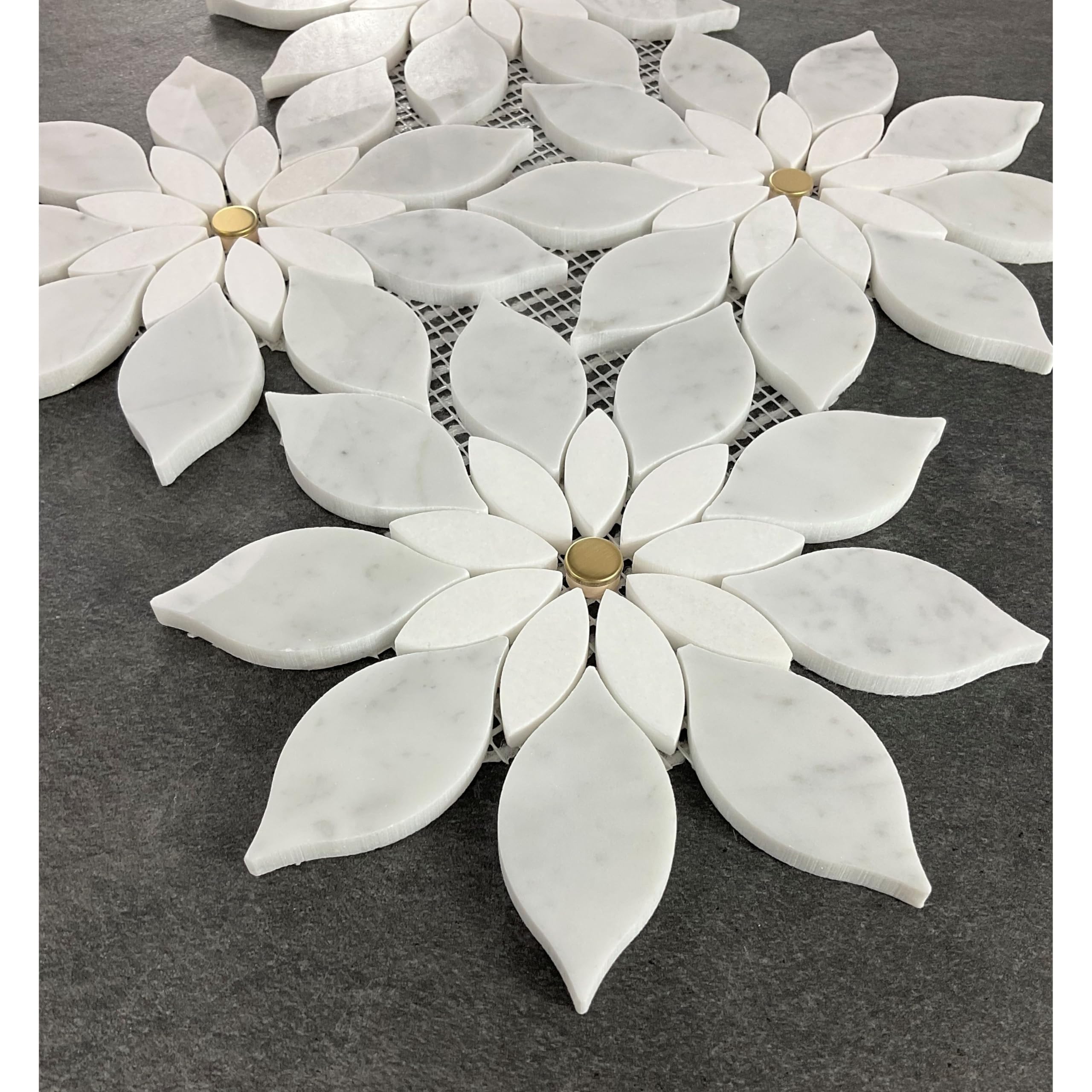 Flower Pattern Waterjet Marble Mosaic Wall Tiles Case (7 Sheets