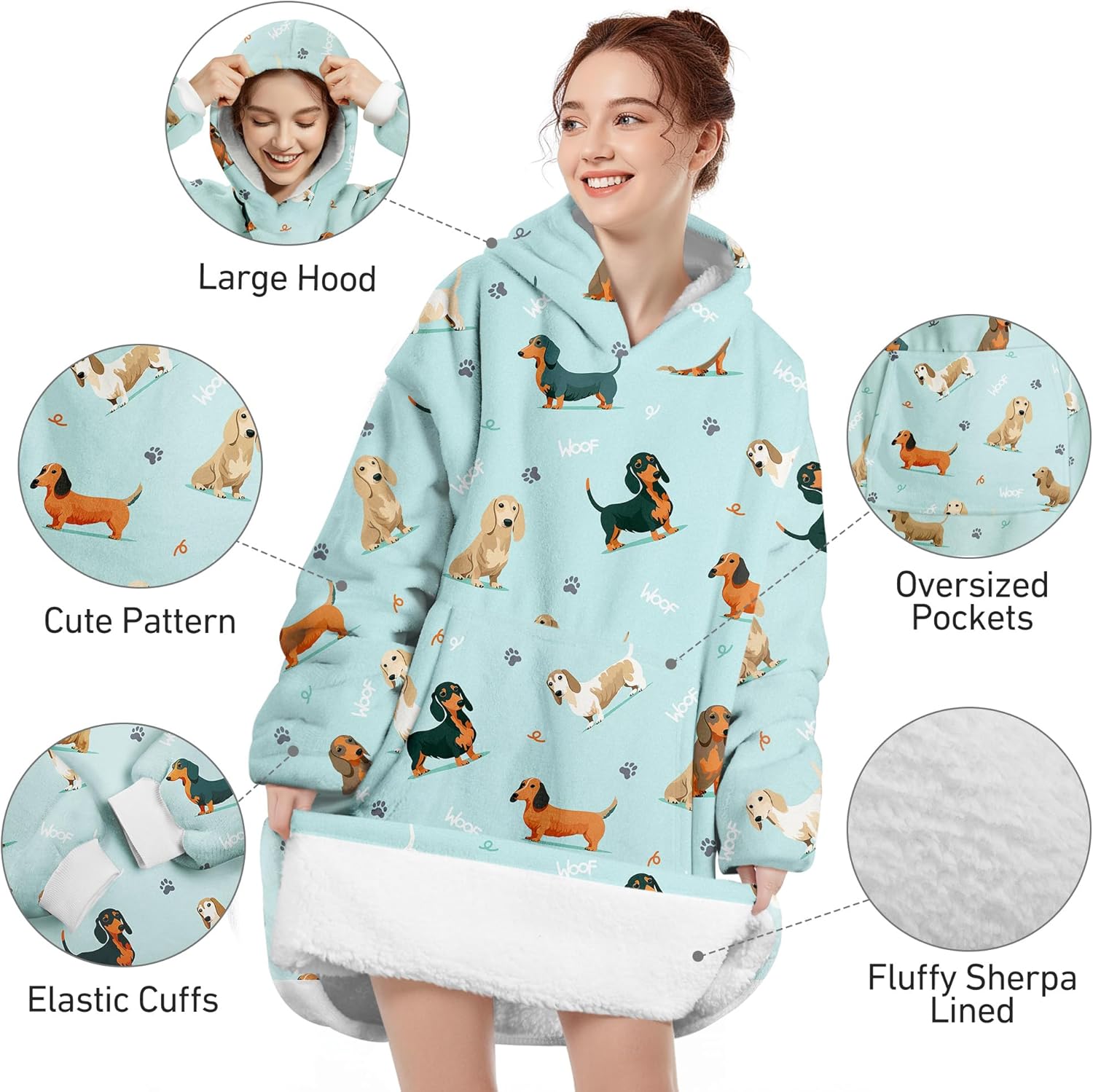 Queenshin Wearable Blanket Hoodie, Oversized Flannel Comfy Sweatshirt for Adults,Warm Cozy Hooded Body Blanket