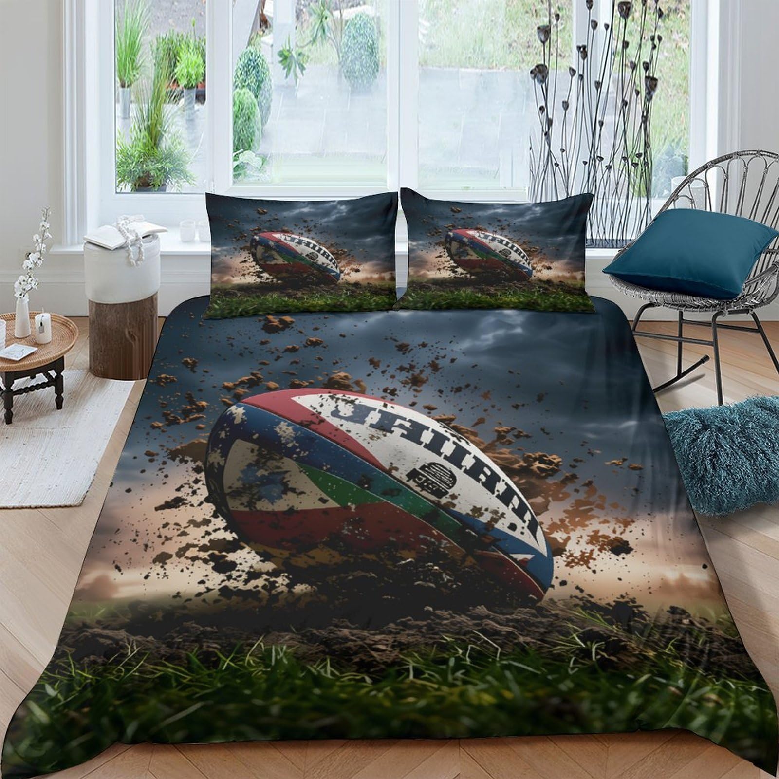 Ctjqhvkz Style-1 3D Printed Football Stadium Fitted Sheet Microfiber Soft Durable Soccer Match Bed Cover For Bedroom Dorm Decor Single（135X200cm）