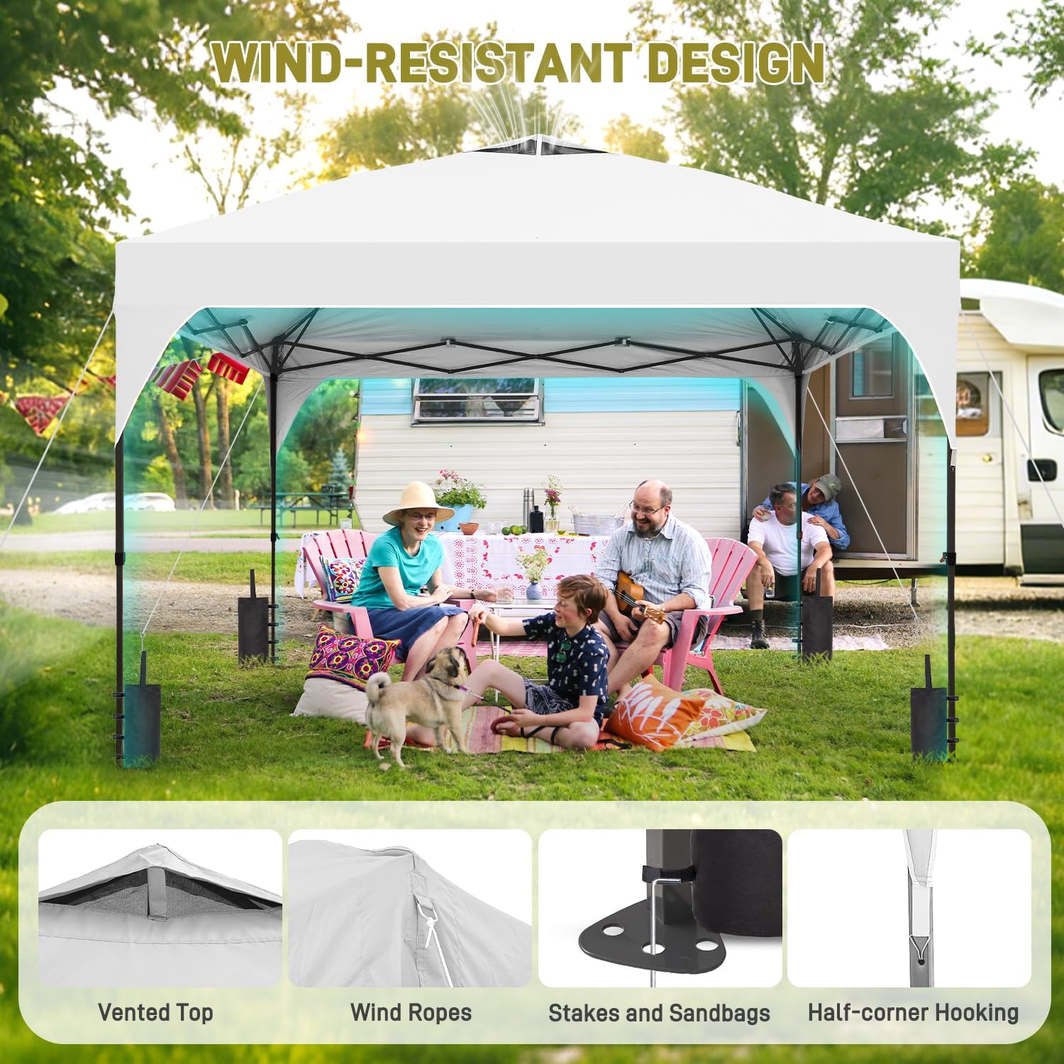 8x8 FT Canopy Tent, 1-Button Push Pop Up Canopy with 4 Sandbags and Carrying Bag, Instant Outdoor Gazebo Shelter