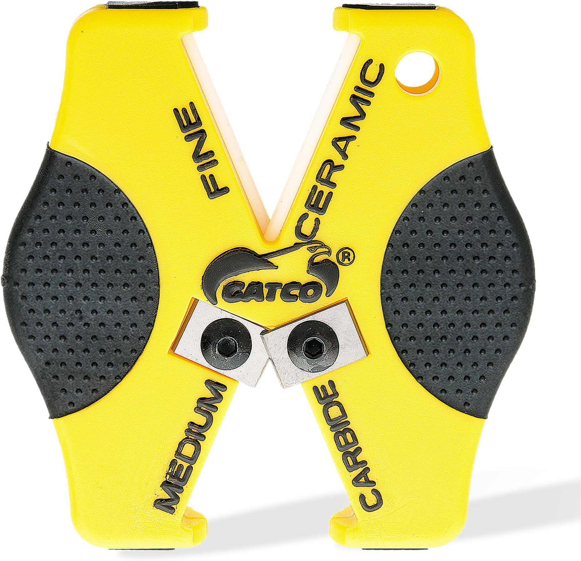 Gatco 6402 Double Duty Manual Knife Sharpener – 2-Stage Pull-Through with 35° Tungsten Carbide Slot and Fine Ceramic Rods for Polishing, Compact Pocket Sharpener, Non-Slip ABS Grip, Key Ring Hole