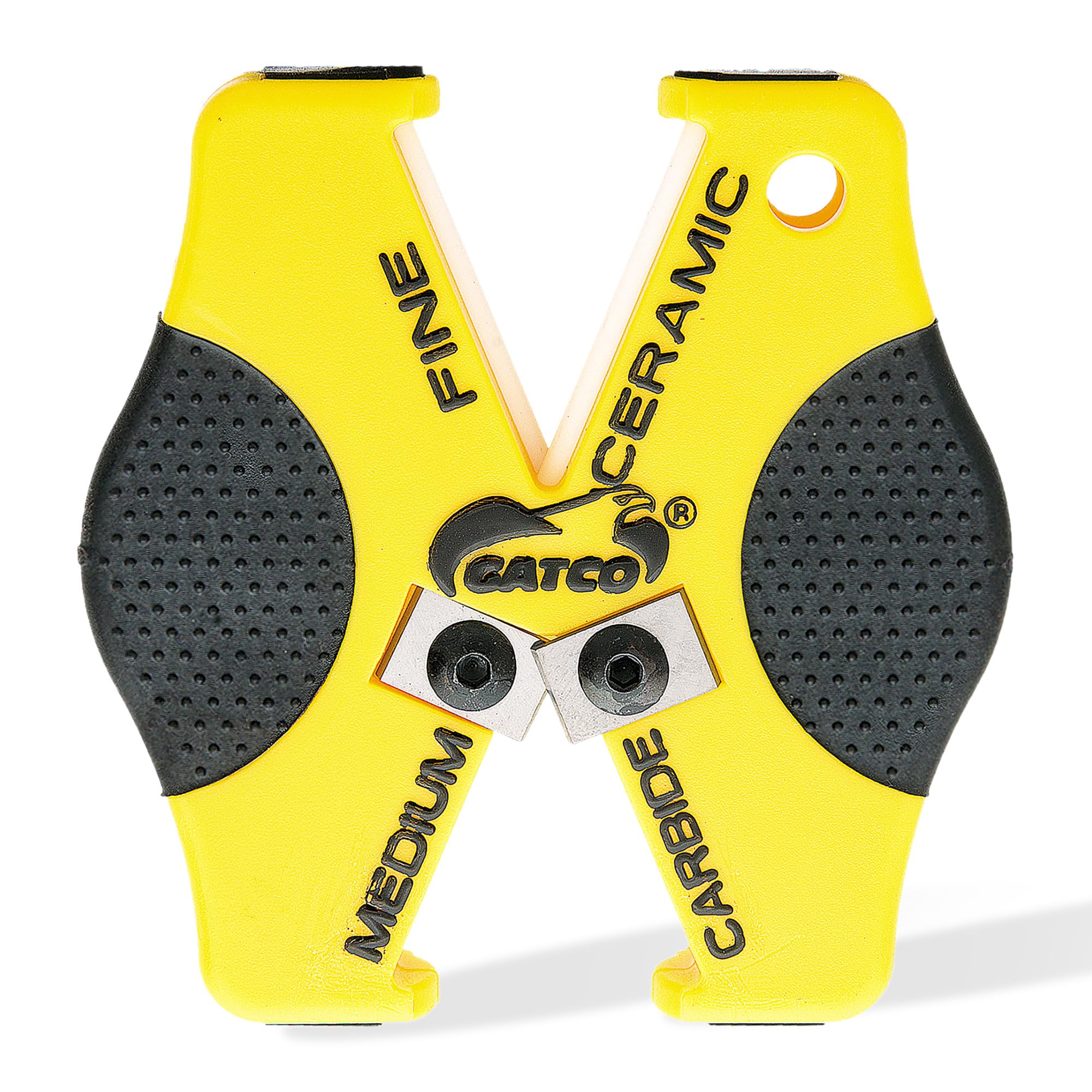 Gatco 6402 Double Duty Manual Knife Sharpener – 2-Stage Pull-Through with 35° Tungsten Carbide Slot and Fine Ceramic Rods for Polishing, Compact Pocket Sharpener, Non-Slip ABS Grip, Key Ring Hole