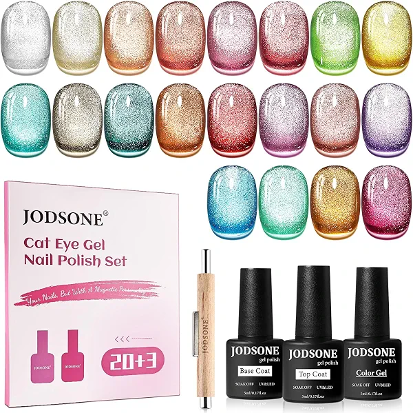 JODSONE 23 PCS Cat Eye Gel Nail Polish Set with Base Coat and Top Coat at Home for Women Nail Art all Seasons