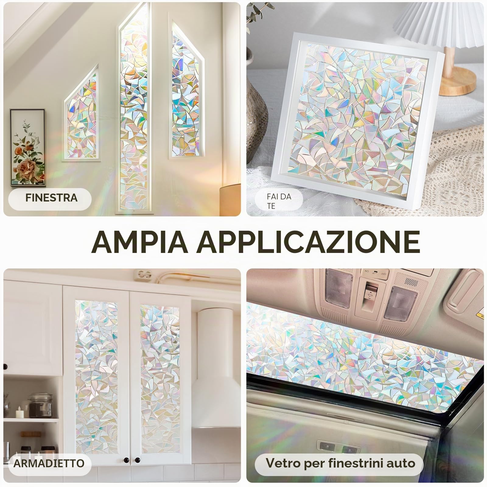 Lifetree Pellicola oscurante per finestre, autoadesiva, colorata 3D, per finestra, statica, senza colla, anti UV, protezione solare per ufficio, soggiorno, arcobaleno, 60 x 200 cm