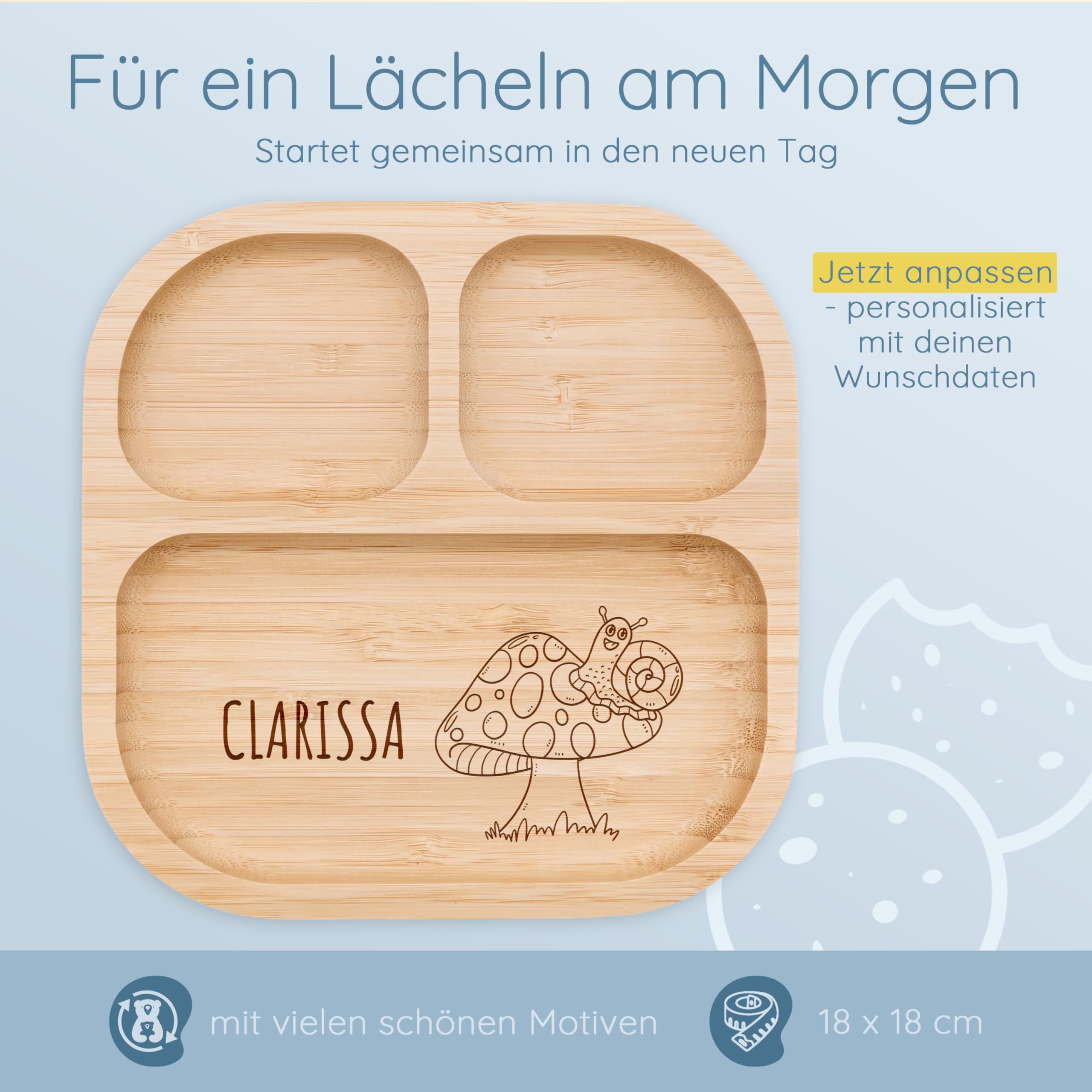 Brenfreunde - Personalisierter Baby Teller mit Saugnapf - Rutschfester Bambus  Teller mit Namen - Pilz Muster - Personalisierte Geschenke Baby :  Amazon.de: Baby