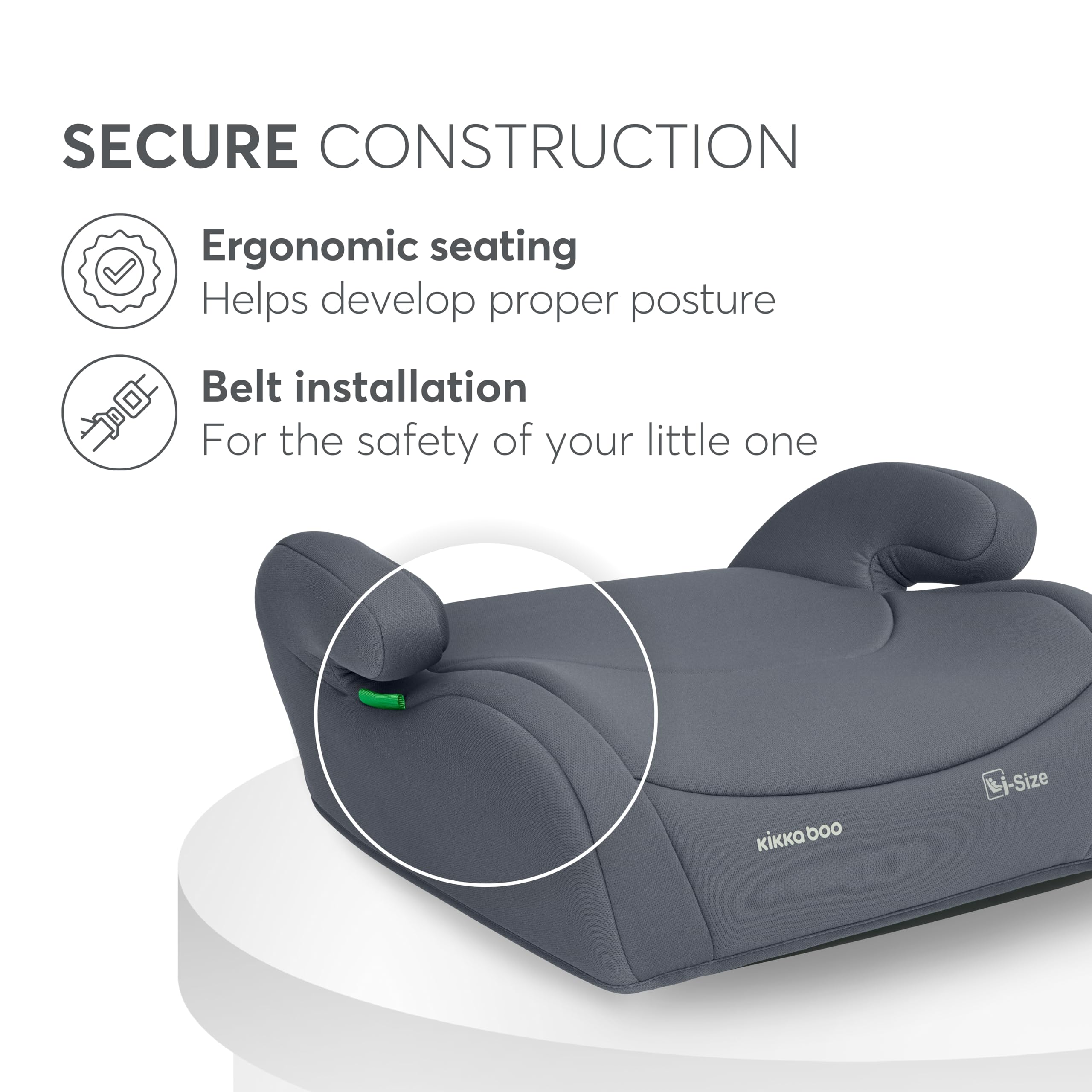 KikkaBoo Fotelik Samochodowy i-AID i-Size 100–150 cm, Grupa 2/3 ISOFIX, dla Dzieci 3,5–12 Lat (15–36 kg), Regulowany Zagłówek w 13 Pozycjach, Szary