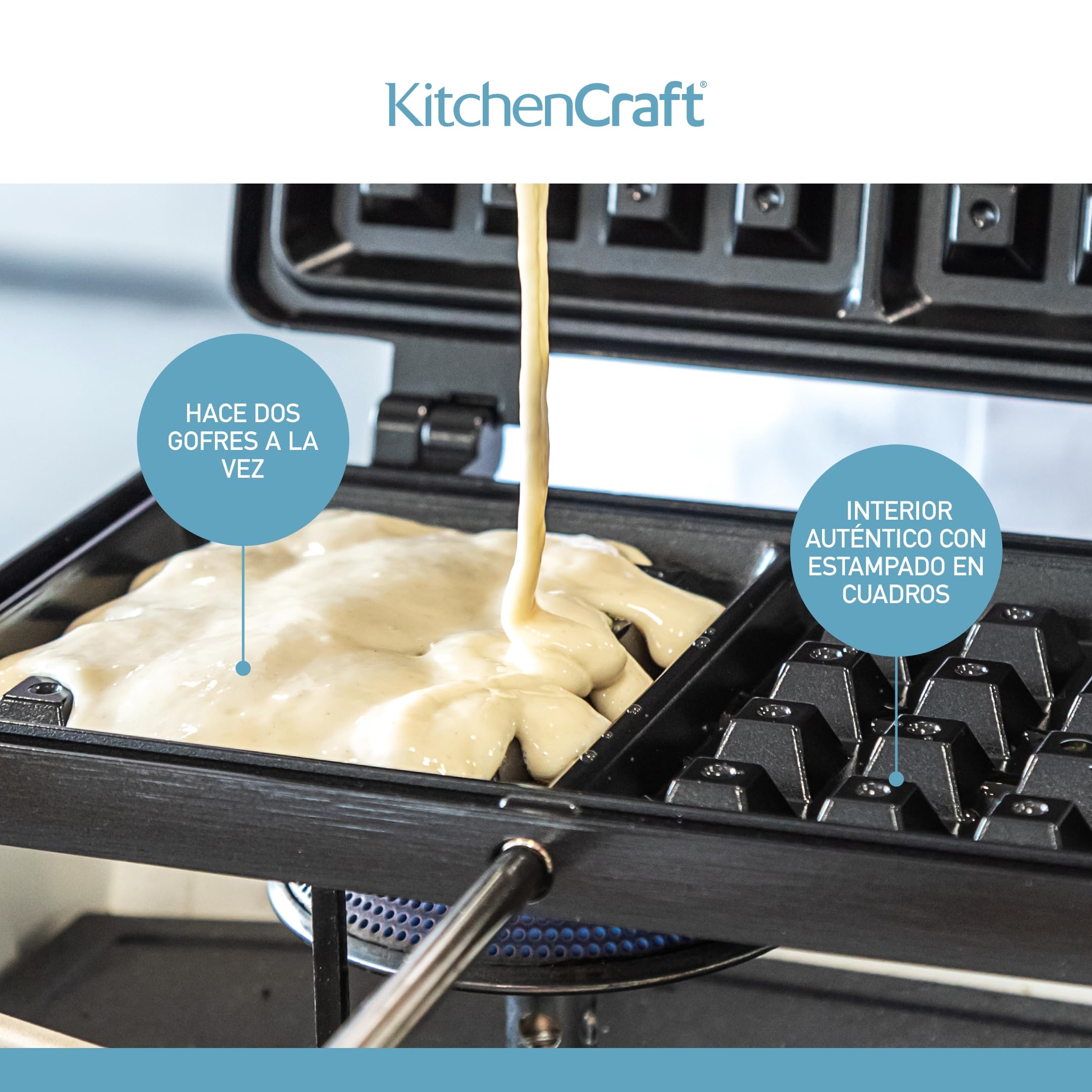 KitchenCraft Plancha para gofres con revestimiento antiadherente, plancha para gofres de cocina, sencilla y práctica, negra