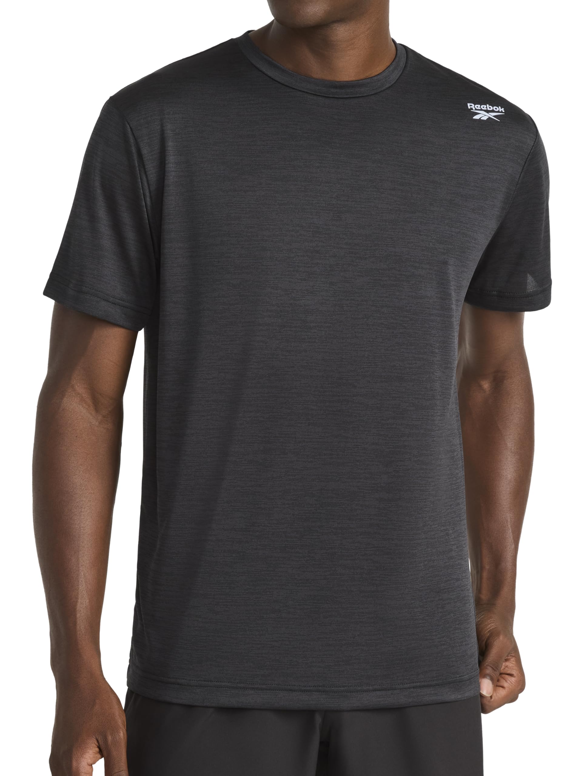 Reebok Men's Black Heather Apparel Dash Short Sleeve Crewneck T-Shirt, Standard Fit, Breathable Stretch Fabric, Xl