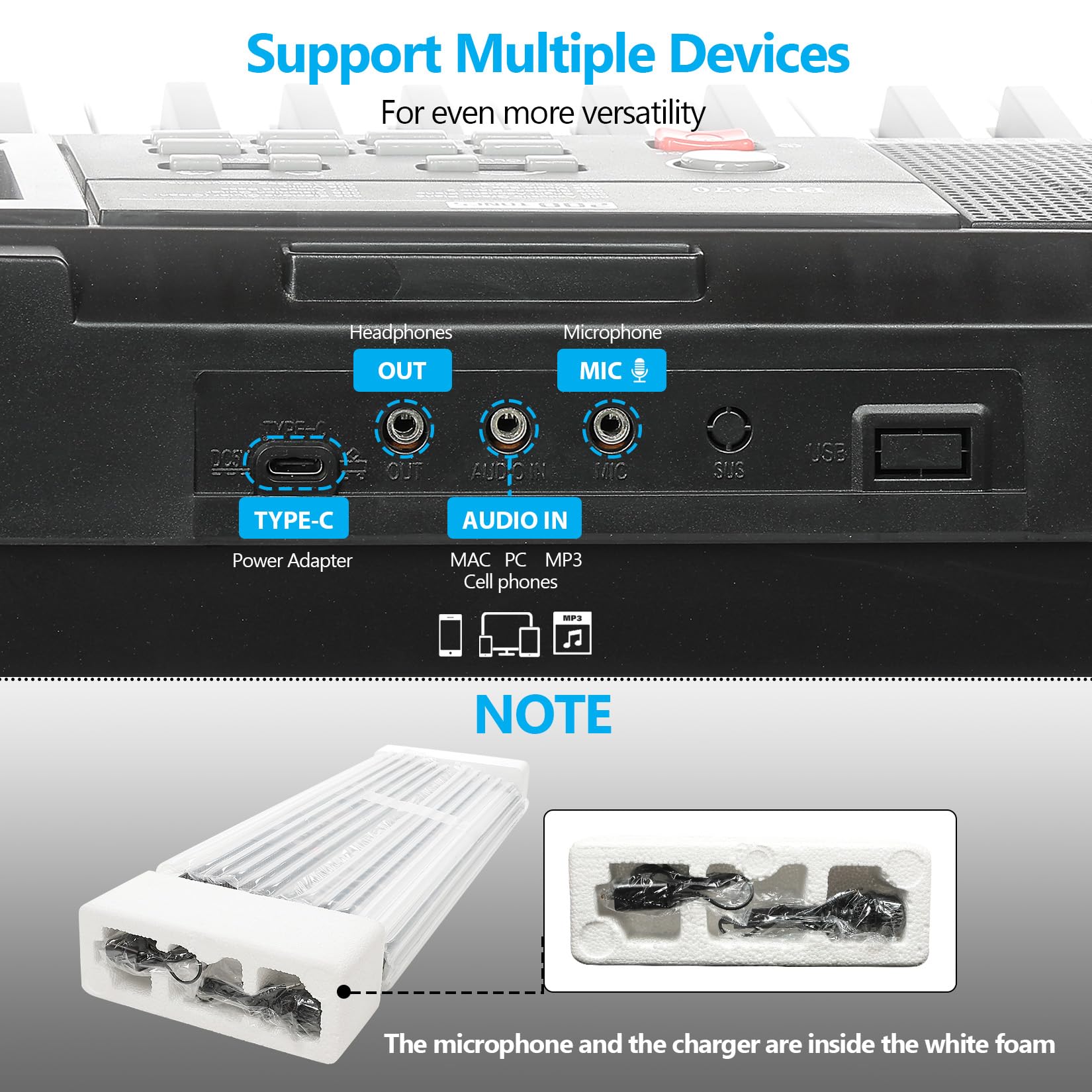 61 Key Keyboard Piano for Beginners with Stand Bench, Lighted Keys in Follow Mode, 70 Demos, 200 Tones/Rhythms, Pitch Bend, Metronome, Sustain, Sync, Chord, Dual Key, Key Drum, Program