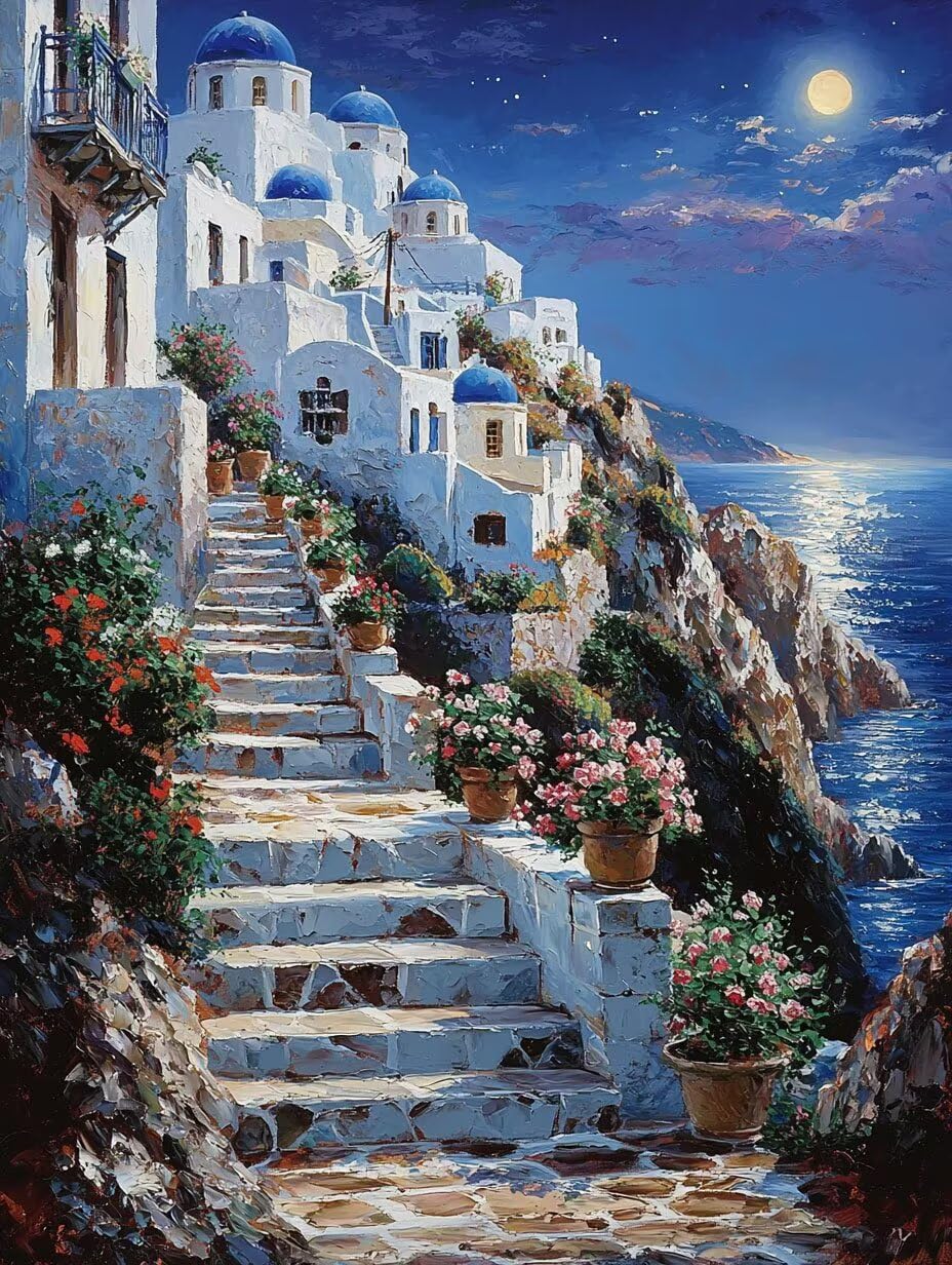 WEISHIWE Malen nach Zahlen Erwachsene Insel Santorini, 70x90cm x-885