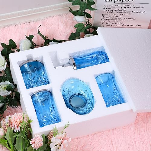 Miniatura 5 de PYZX-HOME Juego completo de accesorios de baño de vidrio, juego completo de accesorios de baño de 5 piezas, incluye dispensador de loción, jabonera,