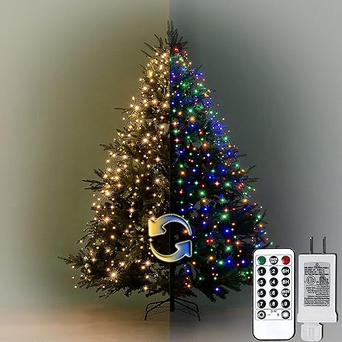 gresonic Cadena de luces para árbol de Navidad con anillo, 9.84 pies, 10 líneas de luces de Navidad con 8 modos de iluminación, 350 luces LED de