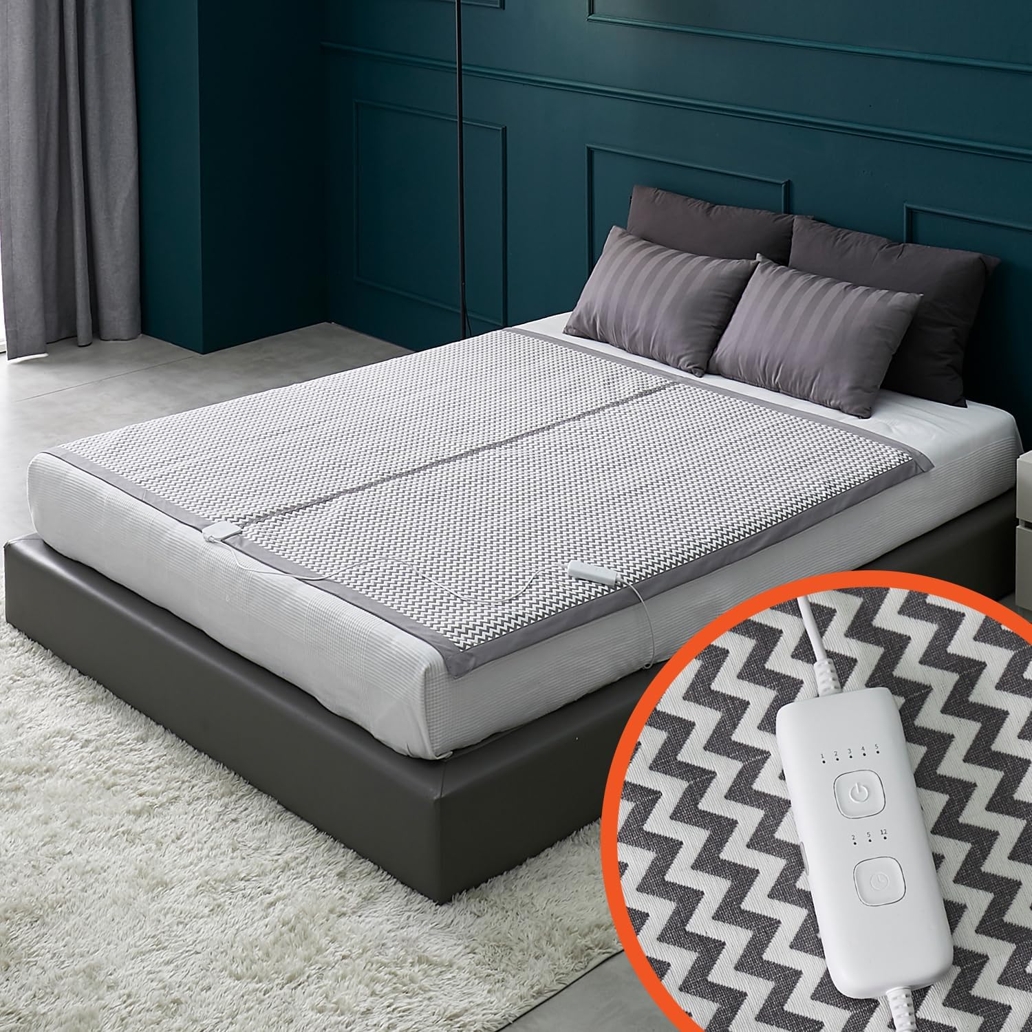 Drs. Electric Heating Pad Far Infrared 100% Carbon Heated Warm & Soft Cozy for Back Neck Shoulder Pain Relief, Smart Controller,Auto Shut Off, Adjustable Temperatures, EMF Free (Queen), Gray