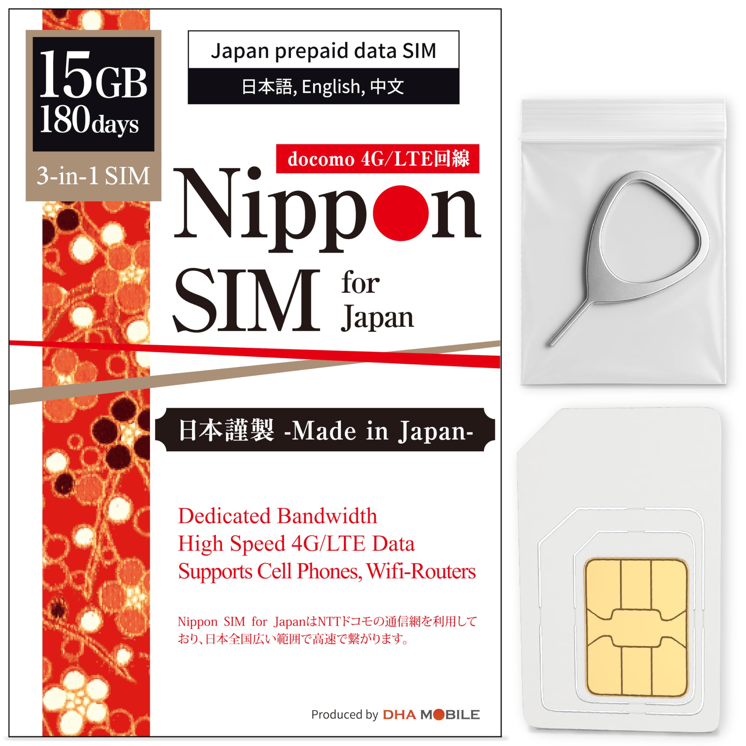 Japan SIM Card 180 Days Data Only | 15GB High-Speed 4G LTE + Unlimited Data at Reduced Speed | No Roaming Needed for Faster, Safer Access | Hotspot tethering Supported | Docomo Network | Made in Japan