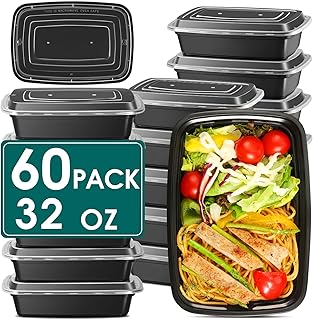 60 Pack Meal Prep Containers, 32 Oz Food Storage Containers with Lids, Extra-thick Plastic To Go Containers, Disposable Lunch Box for Take out, BPA Free, Stackable, Dishwasher/Microwave/Freezer Safe