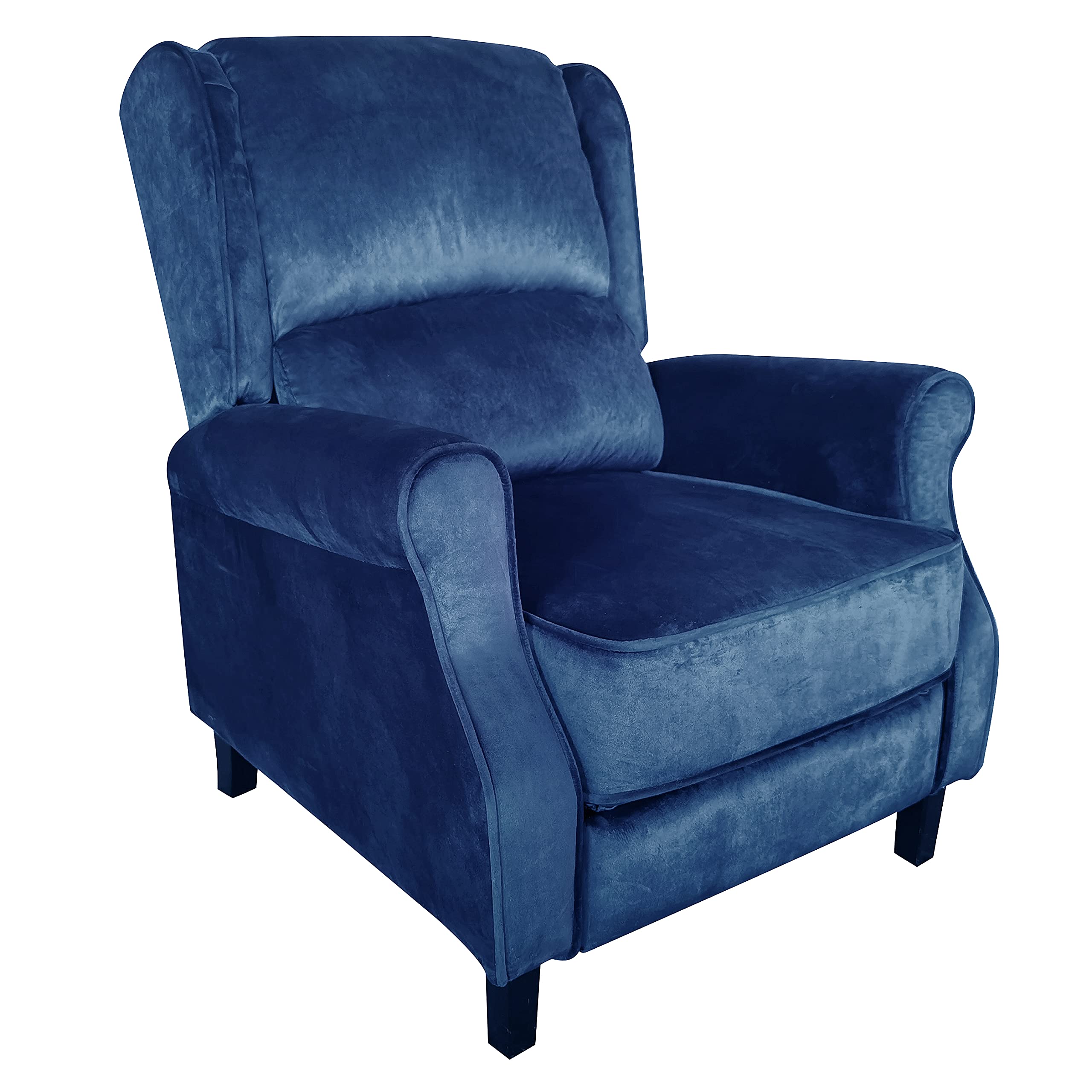 Buy Qwork Wide Wingback Recliner Chair, Velvet Fabric Dark Blue