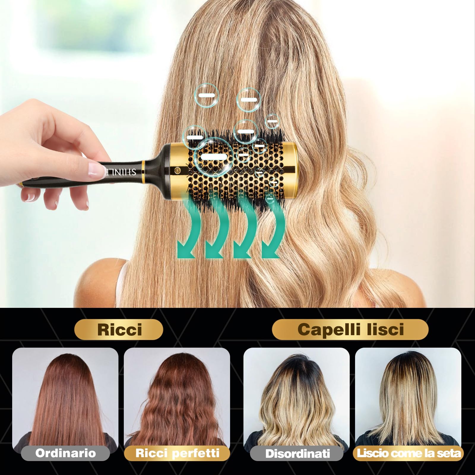 Spazzola Rotonda per Capelli - Shinlea Spazzola per Capelli Ricci Anti-Trazione per Ragazze, Donne 53 MM, per Districare, Acconciare e Asciugare, Aggiungere Volume e Lucentezza ai Capelli Fini
