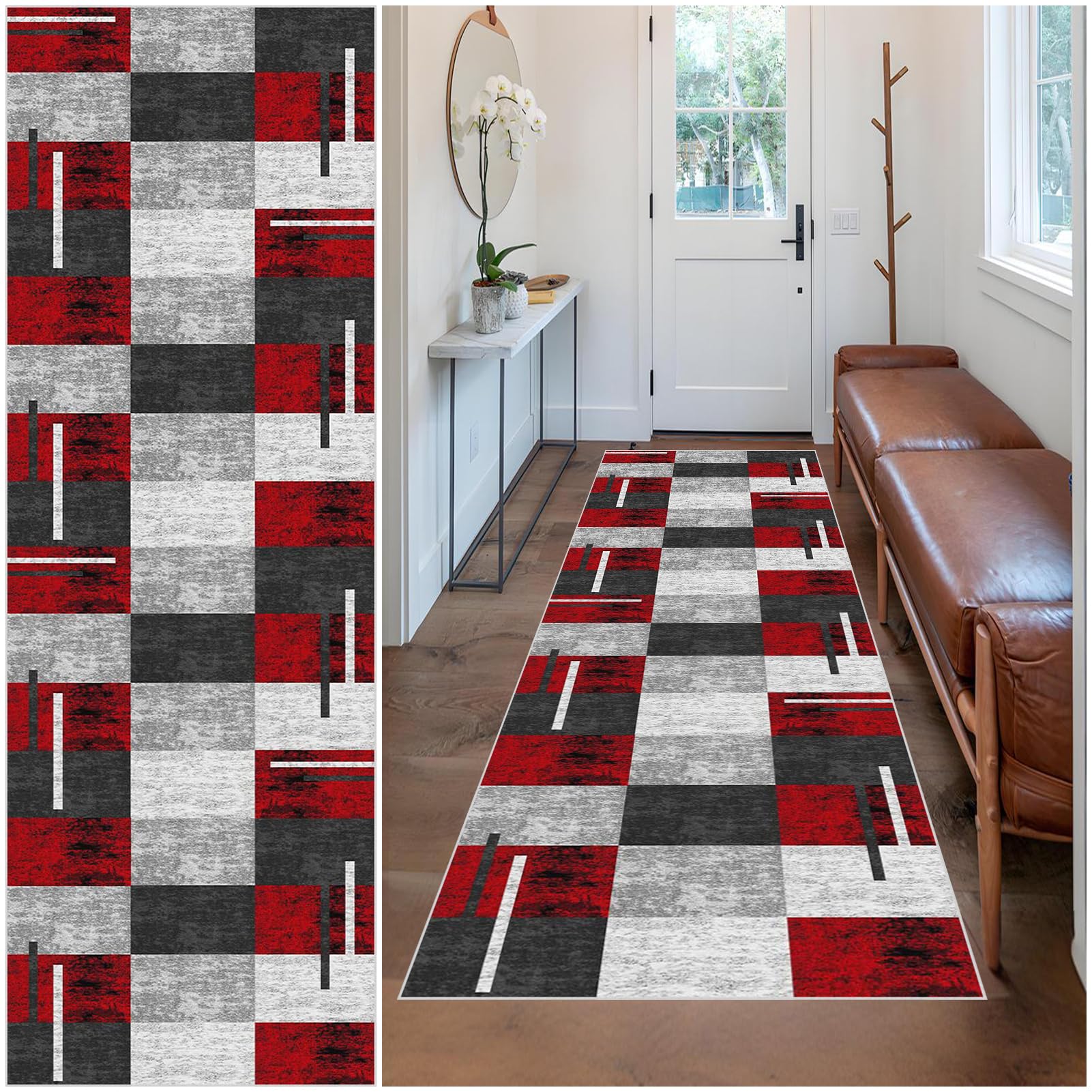 Wuzqju Runner Rug for Entryway Non Slip Doormat Runner Non Shedding Kitchen Rug Machine Washable Floor Extra Long Carpet Mat Hall Runners for Hallway Entryway Bedroom Laundry Room 110 x 130 cm