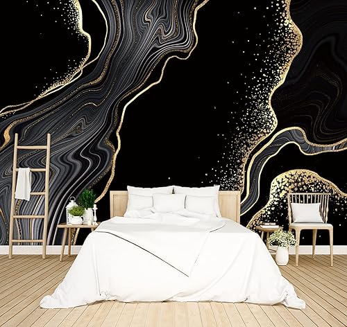 BZHXBZ - Papel tapiz de mármol negro y dorado moderno para dormitorio decoración de habitación de hombre oficina sala de estar fondo de TV grande