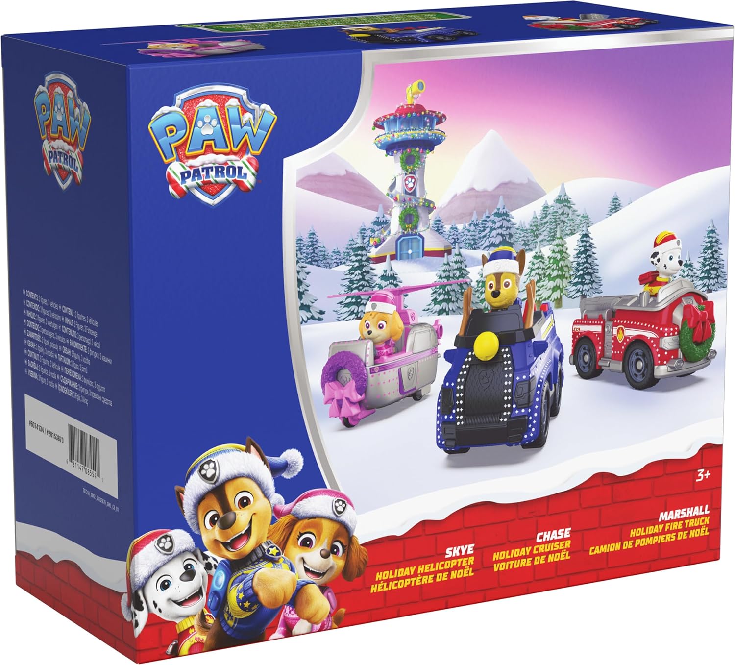 Paw Patrol Holiday Vehicle Bundle, Holiday-Themed Chase, Marshall & Skye Action Figures & Rescue Vehicles, Kids Toys for Boys & Girls Ages 3 & Up