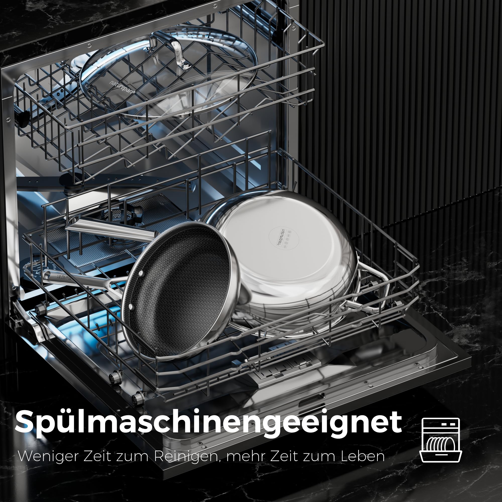 Edelstahlpfanne Pfannenset 2-teilig 24+28cm, DiamondTitan-Keramikbeschichtung, Antihaft Wabenpfanne, Pfanne induktion, Für alle Herdarten, Kühlbleibendem Griff, Spülmaschinenfest